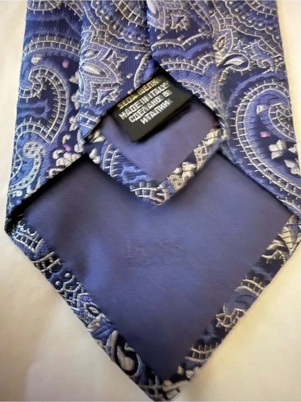 Hugo Boss Navy and White Paisley Silk Tie